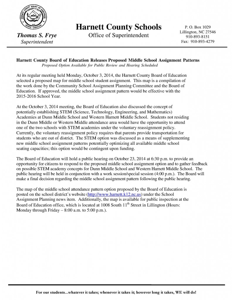 Middle School Press Release October 8 20141